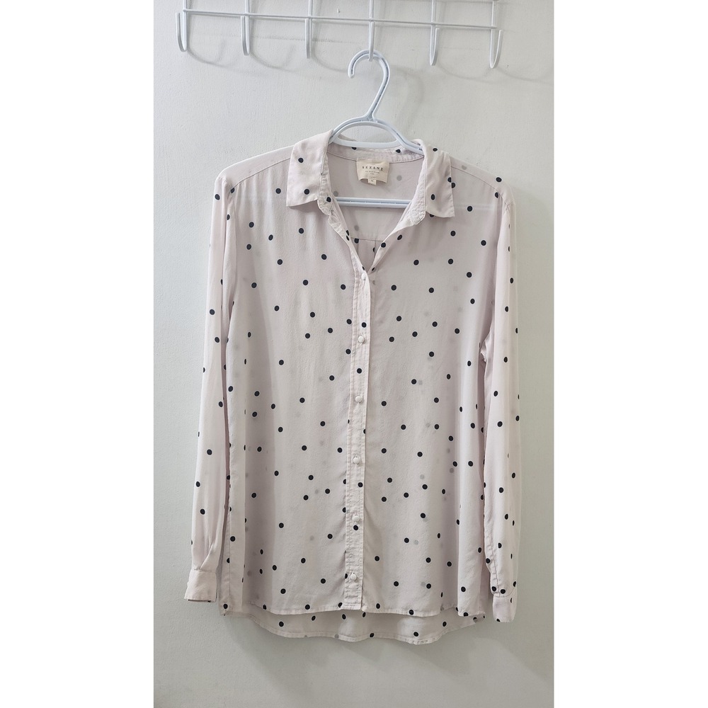 Sezane Florence Silk Shirt Blush Pink Black Polka Dot Button Down Top FR 38 US 6